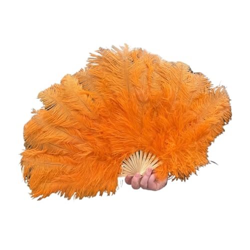 MKLHAVB Natürlicher weißer Federfächer, 70 cm, 15 Knochen, Tänzer-Haltefächer for Hochzeit, Karneval, Party, Aufführungszubehör, Plumas-Handwerk(Orange,1PCS 70cmx40cm Right) von MKLHAVB