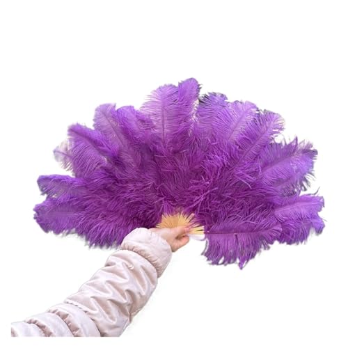 MKLHAVB Natürlicher weißer Federfächer, 70 cm, 15 Knochen, Tänzer-Haltefächer for Hochzeit, Karneval, Party, Aufführungszubehör, Plumas-Handwerk(Purple,1PCS 70cmx40cm Right) von MKLHAVB