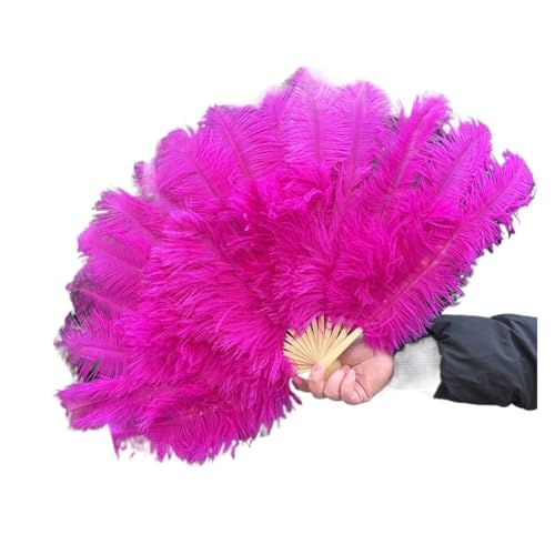 MKLHAVB Natürlicher weißer Federfächer, 70 cm, 15 Knochen, Tänzer-Haltefächer for Hochzeit, Karneval, Party, Aufführungszubehör, Plumas-Handwerk(Rose,1PCS 70cmx40cm Right) von MKLHAVB