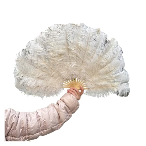MKLHAVB Natürlicher weißer Federfächer, 70 cm, 15 Knochen, Tänzer-Haltefächer for Hochzeit, Karneval, Party, Aufführungszubehör, Plumas-Handwerk(White,1PCS 70cmx40cm Right) von MKLHAVB