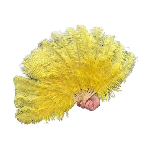 MKLHAVB Natürlicher weißer Federfächer, 70 cm, 15 Knochen, Tänzer-Haltefächer for Hochzeit, Karneval, Party, Aufführungszubehör, Plumas-Handwerk(Yellow,1 PCS 70cmx40cm Left) von MKLHAVB