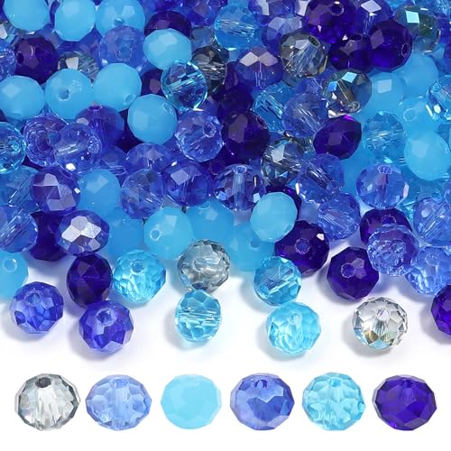 Kristallglasperlen für Schmuck- und Armbandherstellung, 8 mm, blaue Reihe, Briolette-Glasperlen mit Loch zum Basteln, lose Edelsteine für Ornamente, Windspiele, Sonnenfänger, 200 Stück Kristallglasperlen für Schmuck- und Armbandherstellung, 8 mm, blaue Reihe, Briolette-Glasperlen mit Loch zum Basteln, lose Edelsteine für Ornamente, Windspiele, Sonnenfänger, 200 Stück von MKLKSDH