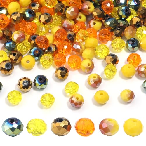 Kristallglasperlen für Schmuck- und Armbandherstellung, gelbe Reihe, Briolette-Glasperlen mit Loch zum Basteln, lose Edelsteine für Ornamente, Windspiele, Sonnenfänger, 8 mm, 200 Stück von MKLKSDH