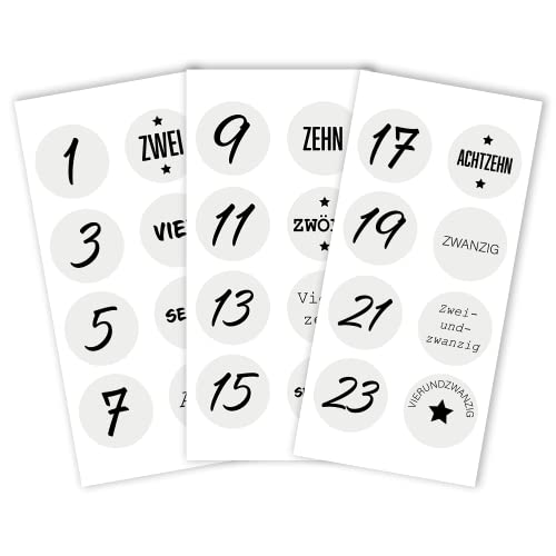 Adventskalender Zahlen Sticker grau | 24 Stk. Aufkleber | DIY | rund 4 cm von MKM PRINT