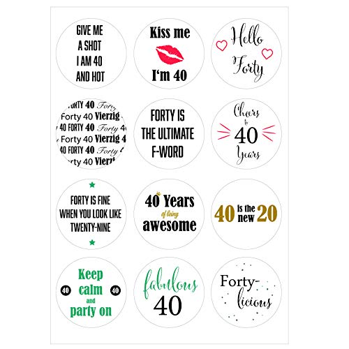 12 Aufkleber mit Motiv für Geburtstagsfeier, 6 cm Durchmesser, 40. Geburtstag - Geburtstagsaufkleber - Geburtstagssticker - Sticker - Partysticker von MKM Print