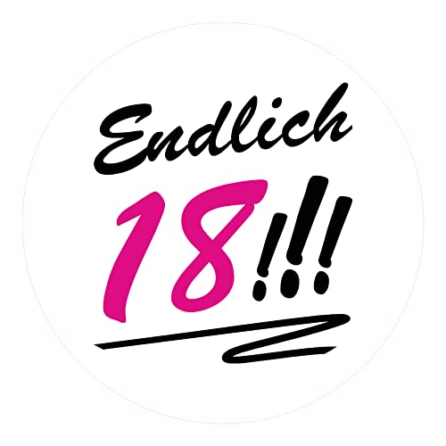 Geburtstagsaufkleber 18. Geburtstag pink | 54 Stk. Aufkleber | Sticker "Endlich 18!!!", rund 3 cm von MKM Print