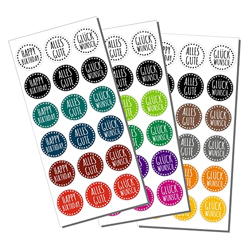 Geburtstagssticker "Happy Birthday - Alles Gute - Glückwunsch" | 54 Stk. Aufkleber, rund 3 cm Geburtstagssticker "Happy Birthday - Alles Gute - Glückwunsch" | 54 Stk. Aufkleber, rund 3 cm von Dttra