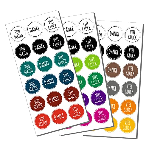 Sticker "Von Herzen - Danke - Viel Glück" | 54 Stk. Aufkleber, rund 3 cm Sticker "Von Herzen - Danke - Viel Glück" | 54 Stk. Aufkleber, rund 3 cm von MKM Print