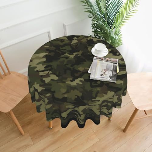 MKNAZ Geen Tischdecke, rund, Camouflage, bedruckt, 152,4 cm, dekorative Tischdecke, Polyester-Bezug für Küche, Esszimmer, Partys, Hochzeiten, Picknick von MKNAZ