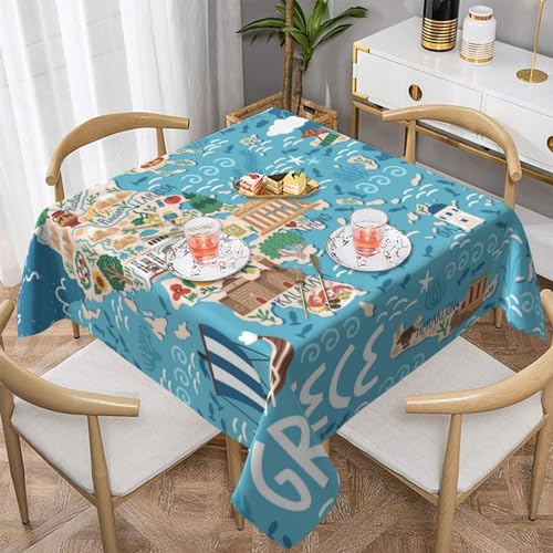 MKNAZ Quadratische Stoff-Tischdecke mit Griechenland-Karte, 137 x 137 cm, dekorative Tischdecke für Küche, Esszimmer, Partys, Hochzeiten, Picknick MKNAZ Quadratische Stoff-Tischdecke mit Griechenland-Karte, 137 x 137 cm, dekorative Tischdecke für Küche, Esszimmer, Partys, Hochzeiten, Picknick von MKNAZ