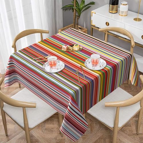 MKNAZ Quadratische Stofftischdecke mit bunten Streifen, 152 x 152 cm, dekorative Tischdecke für Küche, Esszimmer, Partys, Hochzeiten, Picknick von MKNAZ