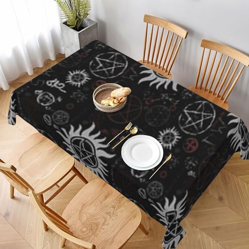 MKNAZ Rechteckige Stoff-Tischdecke mit Supernatural-Symbolen, 228 x 152 cm, dekorative Tischdecke für Küche, Esszimmer, Partys, Hochzeiten, Picknicks, Schwarz, LIY14H291 MKNAZ Rechteckige Stoff-Tischdecke mit Supernatural-Symbolen, 228 x 152 cm, dekorative Tischdecke für Küche, Esszimmer, Partys, Hochzeiten, Picknicks, Schwarz, LIY14H291 von MKNAZ