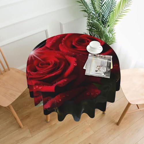 MKNAZ Rote Rosen bedruckte runde Tischdecke, 152,4 cm, dekorative Tischdecke, Polyester-Bezug für Küche, Esszimmer, Partys, Hochzeiten, Picknick von MKNAZ