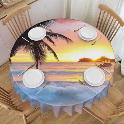MKNAZ Runde Stofftischdecke mit Sonnenaufgang, tropische Palmeninsel, bedruckt, 152,4 cm, dekorative Tischdecke für Küche, Esszimmer, Partys, Hochzeiten, Picknick MKNAZ Runde Stofftischdecke mit Sonnenaufgang, tropische Palmeninsel, bedruckt, 152,4 cm, dekorative Tischdecke für Küche, Esszimmer, Partys, Hochzeiten, Picknick von MKNAZ