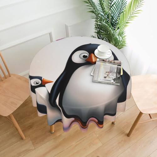 MKNAZ Runde Tischdecke "I Love Penguins", bedruckt, 152,4 cm, dekorative Tischdecke, Polyester-Bezug für Küche, Esszimmer, Partys, Hochzeiten, Picknick von MKNAZ