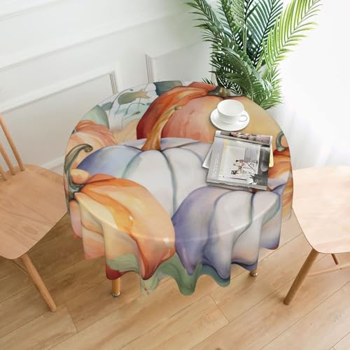 MKNAZ Runde Tischdecke mit Aquarell-Kürbis-Druck, 152,4 cm, dekorative Tischdecke, Polyester-Bezug für Küche, Esszimmer, Partys, Hochzeiten, Picknick von MKNAZ