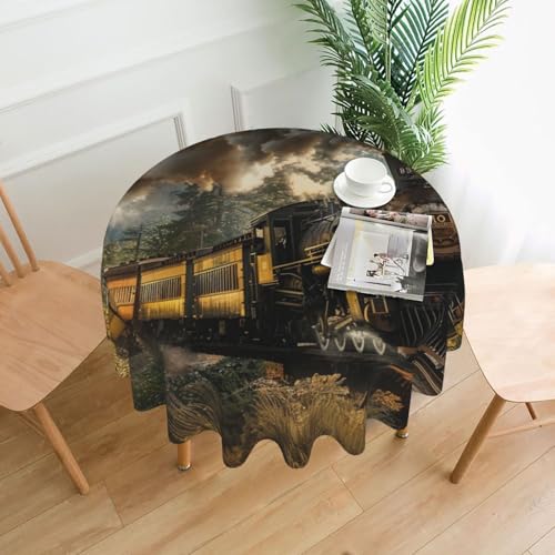 MKNAZ Runde Tischdecke mit Dampfzug, bedruckt, 152,4 cm, dekorative Tischdecke, Polyester-Bezug für Küche, Esszimmer, Partys, Hochzeiten, Picknick von MKNAZ