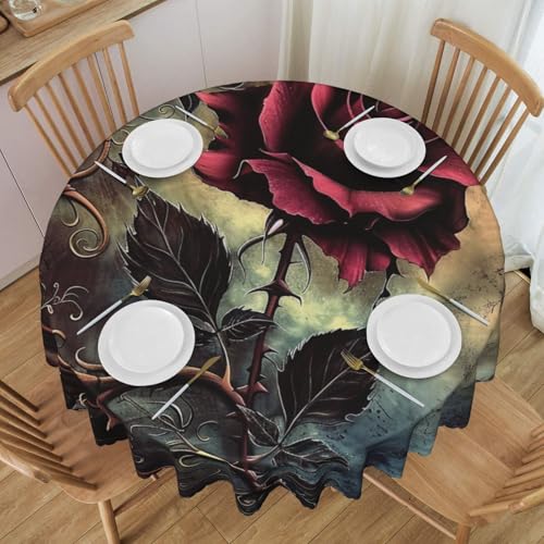 MKNAZ Runde Tischdecke mit Gothic-Rosen-Druck, 152,4 cm, dekorative Stoff-Tischdecke für Küche, Esszimmer, Partys, Hochzeiten, Picknick von MKNAZ