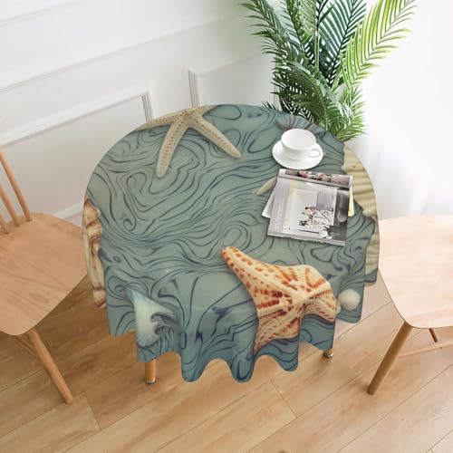 MKNAZ Runde Tischdecke mit Muschelmuster, bedruckt, 152,4 cm, dekorative Tischdecke, Polyester-Bezug für Küche, Esszimmer, Partys, Hochzeiten, Picknick von MKNAZ