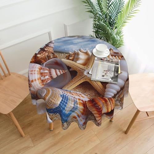 MKNAZ Runde Tischdecke mit Muscheln am Strand, bedruckt, 152,4 cm, dekorative Tischdecke, Polyester-Bezug für Küche, Esszimmer, Partys, Hochzeiten, Picknick von MKNAZ