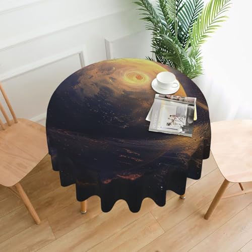 MKNAZ Runde Tischdecke mit Planetenmotiv, bedruckt, 152,4 cm, dekorative Tischdecke, Polyester-Bezug für Küche, Esszimmer, Partys, Hochzeiten, Picknick von MKNAZ