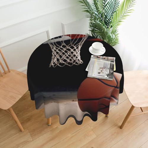 MKNAZ Runde Tischdecke mit Sport-Basketball-Motiv, bedruckt, 152,4 cm, dekorative Tischdecke, Polyester-Bezug für Küche, Esszimmer, Partys, Hochzeiten, Picknick von MKNAZ