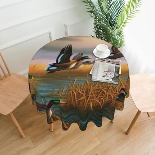 MKNAZ Tischdecke, Motiv: Jagd, fliegende Wildenten, rund, bedruckt, 152,4 cm, dekorative Tischdecke, Polyester-Bezug für Küche, Esszimmer, Partys, Hochzeiten, Picknick von MKNAZ