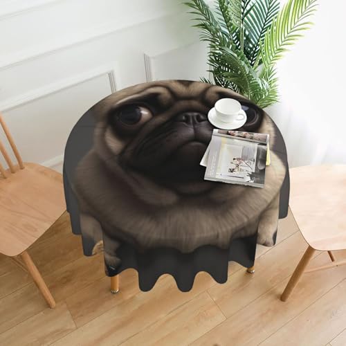 MKNAZ Tischdecke, Motiv: niedlicher Mops, rund, bedruckt, 152,4 cm, dekorative Tischdecke, Polyesterbezug für Küche, Esszimmer, Partys, Hochzeiten, Picknick von MKNAZ