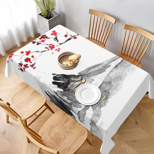 Rechteckige Stoff-Tischdecke mit japanischem Motiv "Mount Red Sun", 228 x 152 cm, dekorative Tischdecke für Küche, Esszimmer, Partys, Hochzeiten, Picknick Rechteckige Stoff-Tischdecke mit japanischem Motiv "Mount Red Sun", 228 x 152 cm, dekorative Tischdecke für Küche, Esszimmer, Partys, Hochzeiten, Picknick von MKNAZ