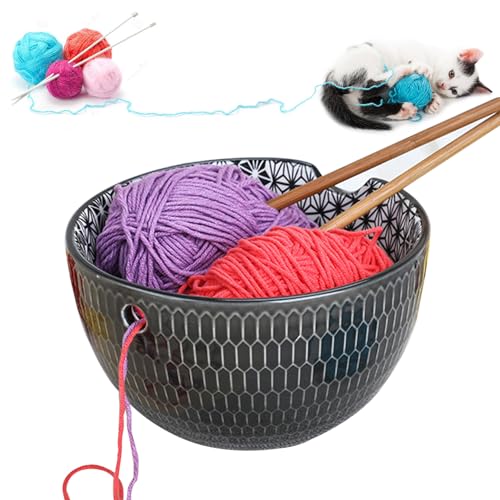 Handgefertigte Garnschale, MKNZOME 6,1'' Garnschale Keramik Tragbarer Wollschale Garn Schüssel Woll Stricken Schalen mit Geschnitzte Löcher und gebohrte Löcher für Strickende Häkeln Handgefertigte Garnschale, MKNZOME 6,1'' Garnschale Keramik Tragbarer Wollschale Garn Schüssel Woll Stricken Schalen mit Geschnitzte Löcher und gebohrte Löcher für Strickende Häkeln von MKNZOME