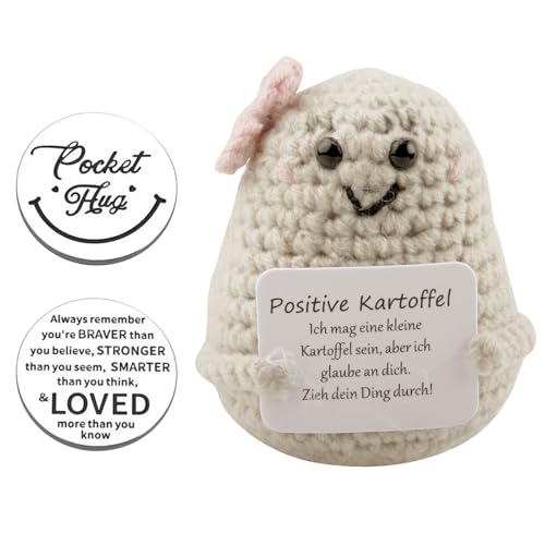 Pocket Hug Positive Kartoffel,Kreative Strickwolle Kartoffel Puppe mit Positiver Energiekarte und Kleine Umarmung Glücksbringer,Mutmacher und Aufmunterung Glücksbringer Geschenk, Geschenke für Frauen von MLABINYA