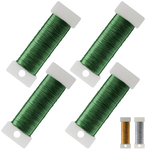 4 Stück Basteldraht Dünn 0,35mm X 50m, Blumendraht Grün aus Robustem Verzinktem Eisen, Bricht Nicht Leicht Und Rostet Nicht, Blumendraht Für Floristik Schmuckherstellung Bastelarbeiten von MLACXLT