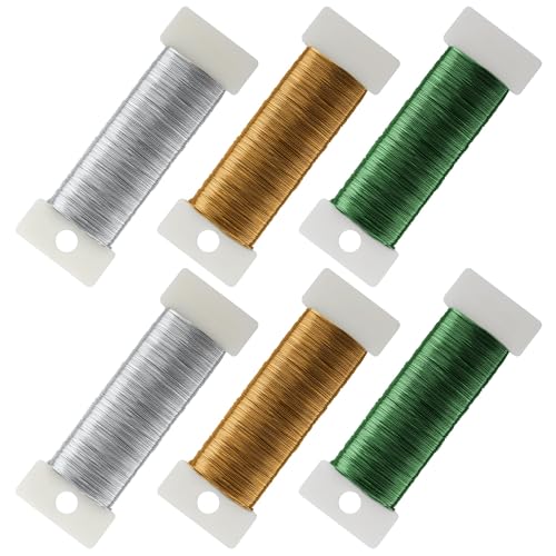 6 Stück Basteldraht 0,35mm X 50m, Schmuck Draht aus Robustem Verzinktem Eisen, Bricht Nicht Leicht Und Rostet Nicht, Blumendraht Für Floristik Schmuckherstellung Bastelarbeiten (Silber+Gold+Grün) von MLACXLT