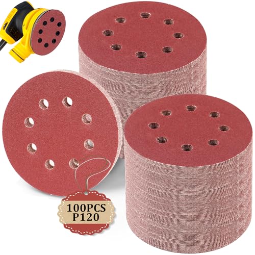 100 Stück P120 Schleifpapier 125mm Klett, Schleifscheiben 5 in 8 Loch, Wandschleifer für Holz, Metall, Kunststoff, Zubehör für Elektrowerkzeuge von MLACXLT