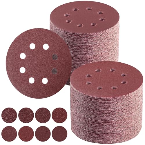 100 Stück Schleifpapier 125mm Klett, Schleifscheiben 5 in 8 Loch, P40/P60/P80/P120/P180/P240/P320/P400, Wandschleifer für Holz, Metall, Kunststoff, Zubehör für Elektrowerkzeuge von MLACXLT