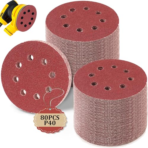 80 Stück Schleifpapier 125mm Klett, Schleifscheiben 5 in 8 Loch, 40 Körnung, Wandschleifer für Holz, Metall, Kunststoff, Zubehör für Elektrowerkzeuge von MLACXLT