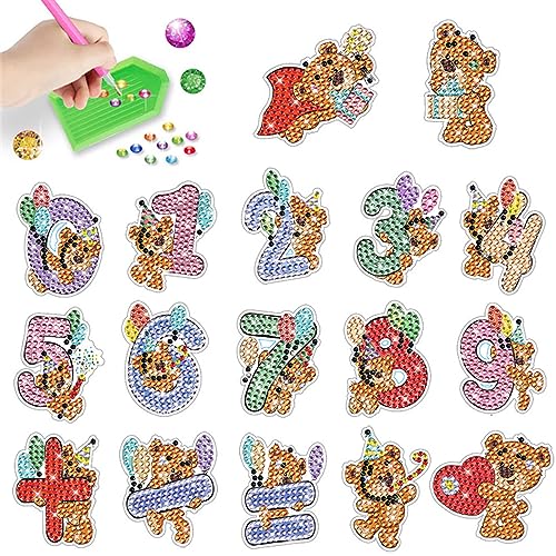 5D Diamond Painting Sticker Set für Kinder, 17 Stück DIY Karikatur Tiermalerei Tiere Diamant Aufkleber Kit [Diamant bilder für kinder] Diamant Malerei Kits für Aufkleber Farbemädchen Junge Geschenk von MLLTech