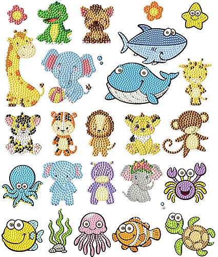 5D Diamond Painting Sticker Set für Kinder, 25 Stück DIY Karikatur Tiermalerei Tiere Diamant Aufkleber Kit [Diamant bilder für kinder] Diamant Malerei Kits für Aufkleber Farbemädchen Junge Geschenk von MLLTech