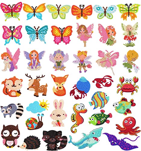 5D Diamond Painting Sticker Set für Kinder, 38 Stück DIY Karikatur Tiermalerei Tiere Diamant Aufkleber Kit [Diamant bilder für kinder] Diamant Malerei Kits für Aufkleber Farbemädchen Junge Geschenk von MLLTech