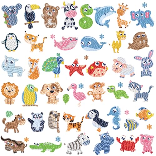 5D Diamond Painting Sticker Set für Kinder, 47 Stück DIY Karikatur Tiermalerei Tiere Diamant Aufkleber Kit [Diamant bilder für kinder] Diamant Malerei Kits für Aufkleber Farbemädchen Junge Geschenk von MLLTech