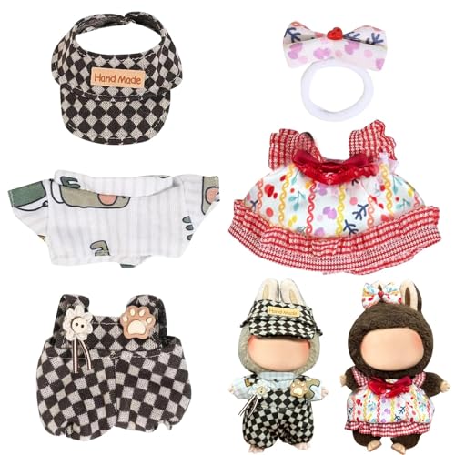 MLPKOI 2 Set Kleidung für Puppe, Bekleidung für 17cm Puppe Plüsch Kleidung Zubehör für Puppen mit 2 Kleider,1 Röcke, 1 Hut und 1 Kopfschmuck, für Jungen Mädchen Geschenke von MLPKOI