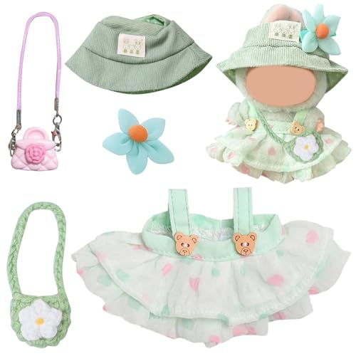 MLPKOI 5 Pcs 17cm Puppenkleidung, Puppe Kleidung, Puppen Zubehör mit 1 Grünes Band Kleid, 1 Kopfschmuck, 1 Sonnenschirm, 2 Tasche. Geschenke für Jungen und Mädchen von MLPKOI