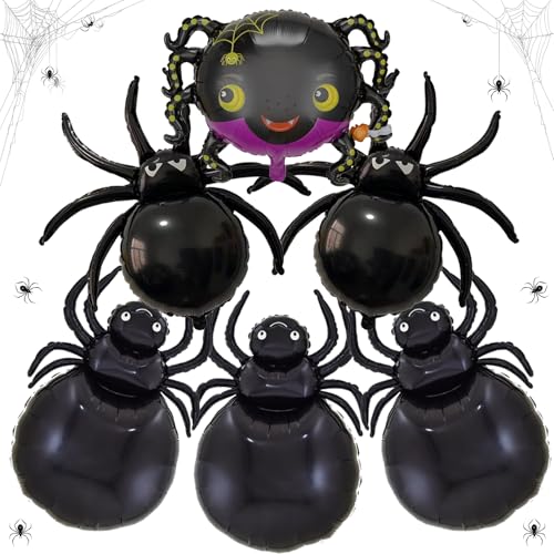 MLPKOI 6 Stück Halloween Luftballons, Große Halloween Spinne Luftballons, Folienballon für Party Deko, Tiere Ballons für Kinder Geburtstag Party Deko, Horror Luftballon für Kinder Geschenk von MLPKOI
