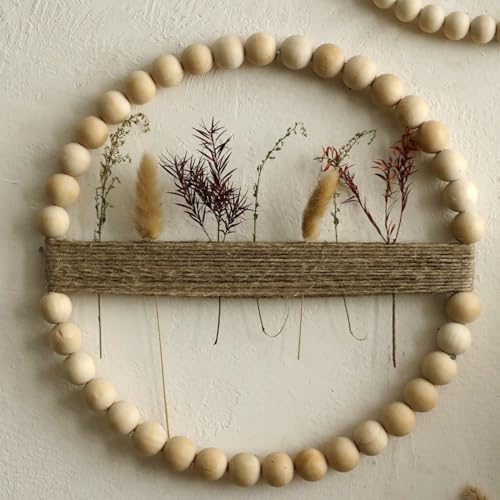 MLSHWUG Vintage Runde Holzperle Boho Stil Wanddekoration Aufhängung Für Badezimmer Wohnzimmer Schlafzimmer,Large von MLSHWUG