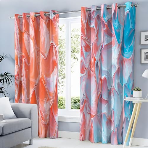 MLSOWM Verdunklungsvorhänge Acrylfarbe Vorhänge Blickdicht 2er Set Abstrakte Malerei Gardinen Koralle Thermovorhang Vorhänge mit Ösen Wohnzimmer Schlafzimmer, H138 x B117 cm von MLSOWM