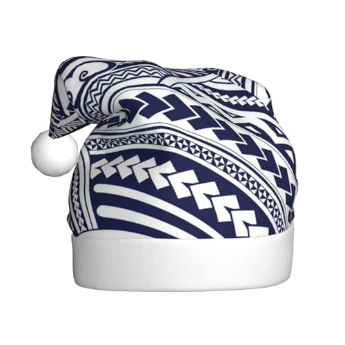 Blaue polynesische Maori-Stammes-Muster, bedruckte Weihnachtsmützen für Erwachsene, festliches Partyzubehör für Weihnachten und Neujahr von MLTRFGJ