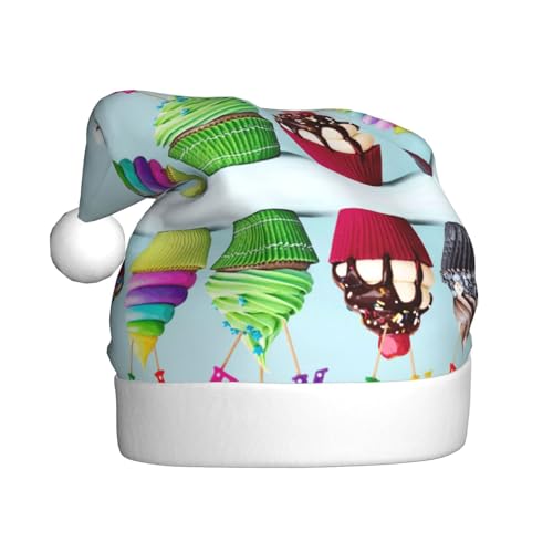 Bunte Happy Birthday Cupcakes bedruckte Weihnachtsmützen für Erwachsene, festliches Partyzubehör für Weihnachten und Neujahr von MLTRFGJ