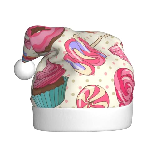 Bunte süße Lutscher-Cupcake-Donut-bedruckte Weihnachtsmützen für Erwachsene, festliches Partyzubehör für Weihnachten und Neujahr von MLTRFGJ