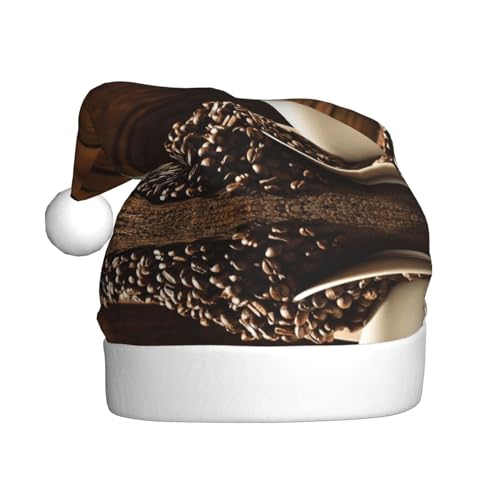 MLTRFGJ Kaffeetasse und Kaffeebohnen bedruckte Weihnachtsmützen für Erwachsene, festliches Partyzubehör für Weihnachten und Neujahr von MLTRFGJ