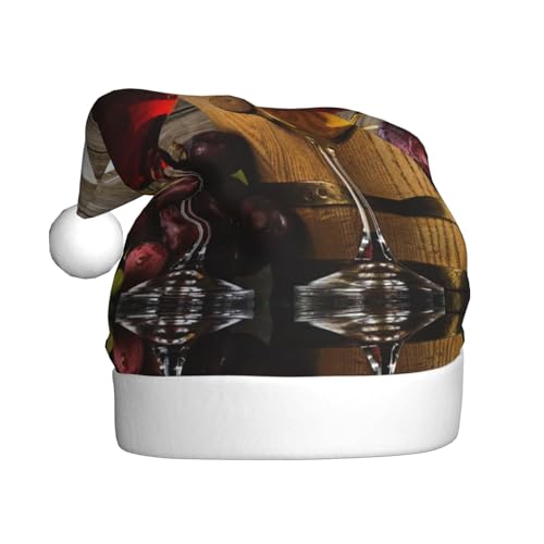 MLTRFGJ Kunst Rotwein-Galssen und Trauben bedruckte Weihnachtsmützen für Erwachsene, festliches Partyzubehör für Weihnachten und Neujahr von MLTRFGJ